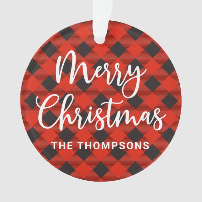 Adorno Negro rojo Búfalo cheque Feliz Navidad (Anverso)