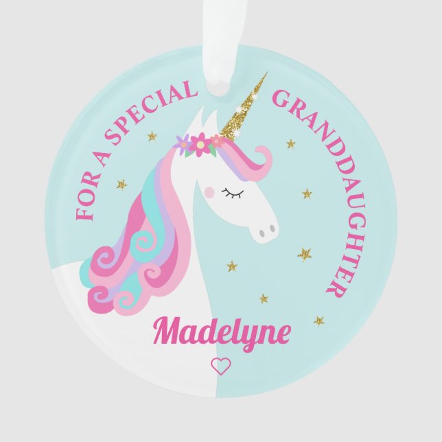 Adorno Nieta Unicorn Gold Purpurinas Stars Aqua (Anverso)