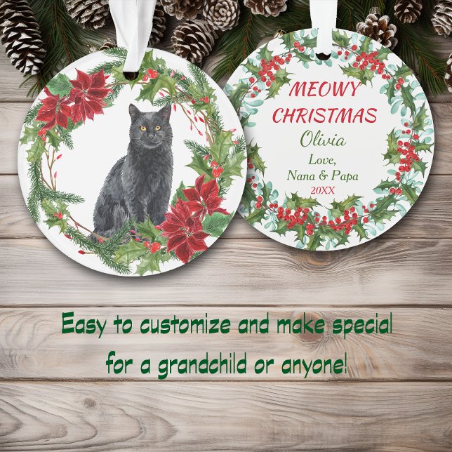 Adorno Nieto de gato negro de Poinsettia Wreath (Subido por el creador)