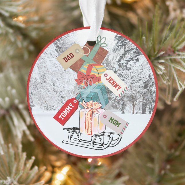 Adorno Nieve Navidades de bosque Regalos Sled Nombre Vint (Árbol)