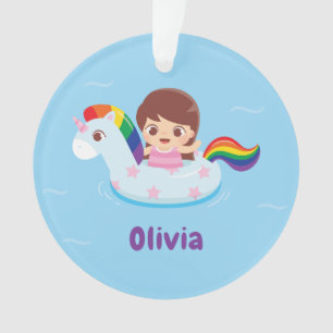 Adorno Niña Bonita en Flotador de Piscina de Unicornio Ad