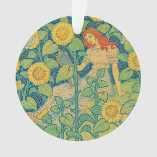 Adorno Niña flor en jardín de girasol