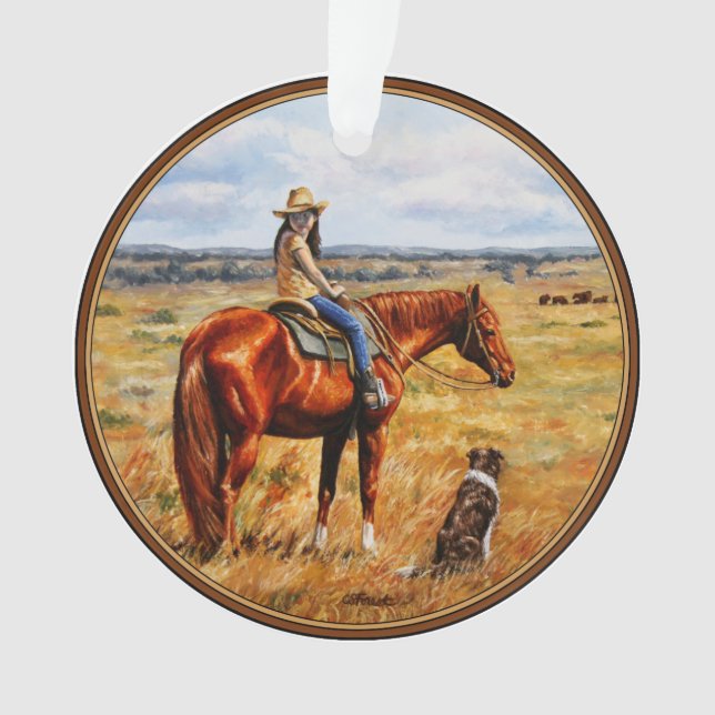 Adorno Niña pequeña en caballo de ganado (Anverso)