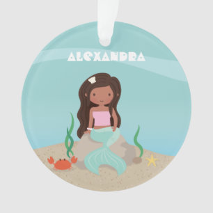 Adorno Niña Pequeña Sirena Afroamericana Adorable