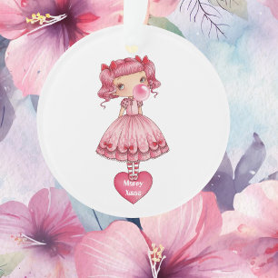Adorno Niña Soplando Burbuja de Chicle Rosa, Cumpleaños