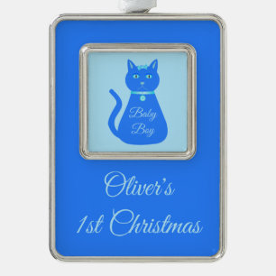 Adorno Niño azul lindo Personalizado gato primera Navidad