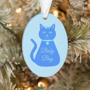 Adorno Niño azul lindo Personalizado gato primera Navidad