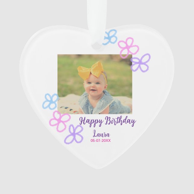 Adorno Niños bebé primer cumpleaños añadir fecha añadir f (Anverso)