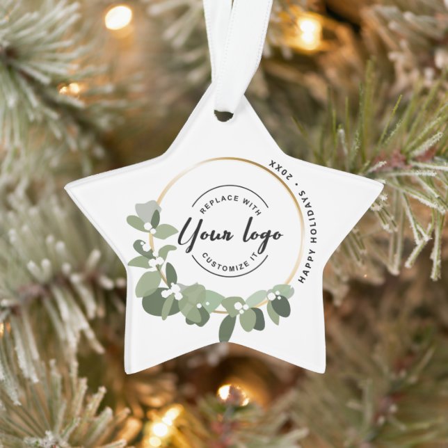 Adorno Nochebuena moderna Felices Fiestas Tu Logotipo Pro (Árbol)