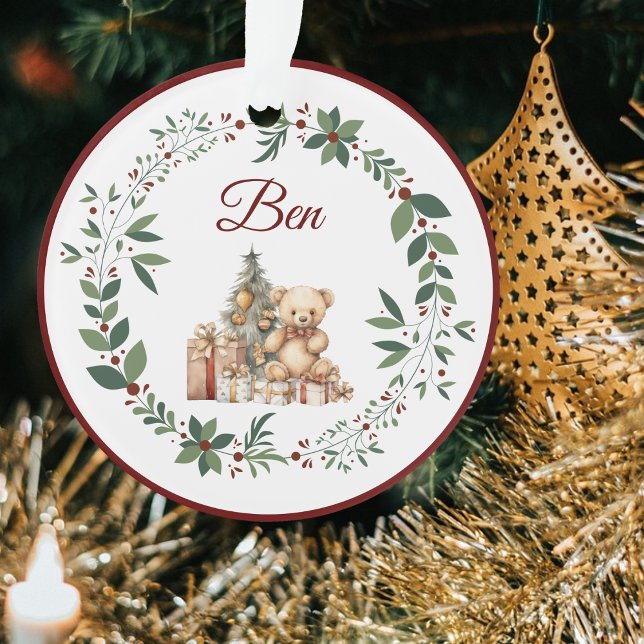 Adorno Nombre Burgundy Cute Teddy Árbol de Navidad (Subido por el creador)