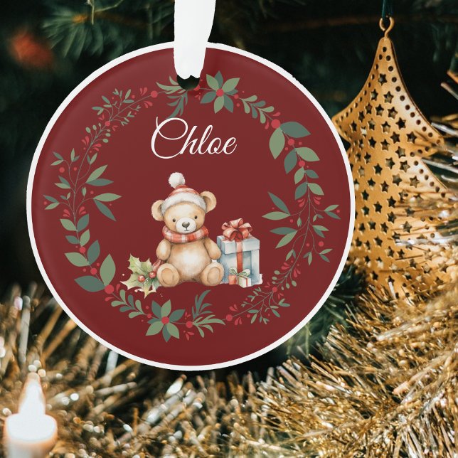 Adorno Nombre Burgundy Cute Teddy Árbol de Navidad (Subido por el creador)