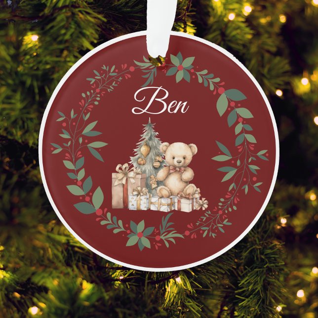 Adorno Nombre Burgundy Cute Teddy Árbol de Navidad (Subido por el creador)