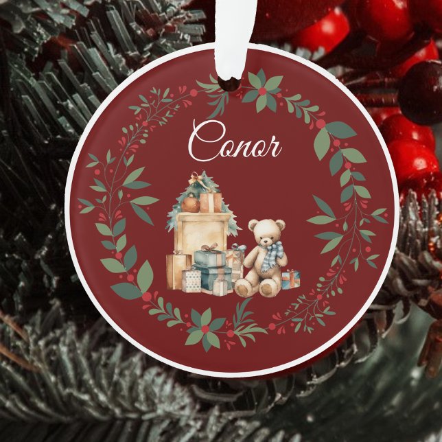 Adorno Nombre Cute Teddy Árbol de Navidad Borgoña (Subido por el creador)