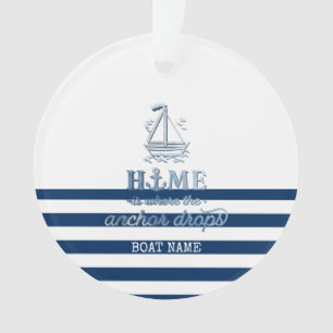 Adorno Nombre de barco náutico, Ancla Marina Azul Rayada