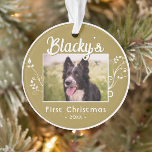 Adorno Nombre de cachorro de Navidad festivo con follaje