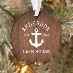 Adorno Nombre de familia de madera nautical Lake House An
