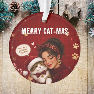 Adorno Nombre de foto de Navidad escarlata Cat-Mas alegre
