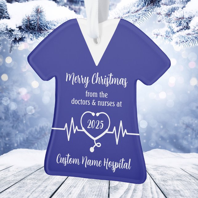 Adorno Nombre de hospital personalizado Feliz Navidad (Personalized Hospital Name Merry Christmas Ornament
)