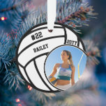 Adorno Nombre del jugador de voleibol Número de foto Keep<br><div class="desc">Este diseño presenta un fondo de voleibol con espacio para un nombre, número y foto. Haga clic en el botón personalizar para obtener más flexibilidad al ajustar el texto. Las variaciones de este diseño y los productos de coordinación están disponibles en nuestra tienda, zazzle.com/store/doodlelulu. Contáctenos si necesita este diseño aplicado...</div>