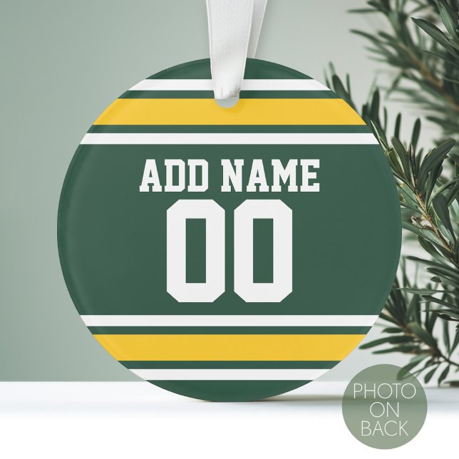 Adorno Nombre personalizado de Jersey de Sports Team Foot (Personalized Photo Ornament with a Sports Jersey Design)