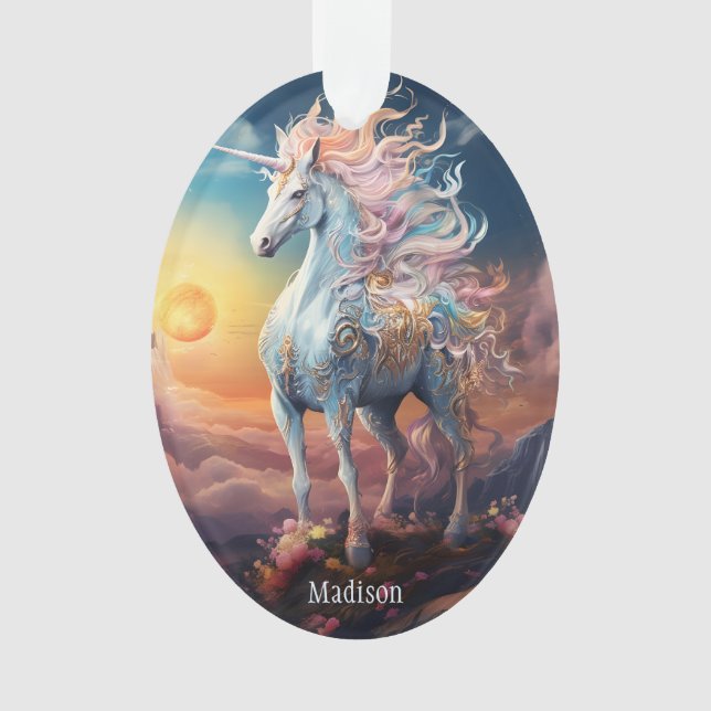 Adorno Nombre personalizado lindo unicornio (Anverso)