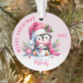 Adorno Nombre personalizado Navidades rosados de Pingüino
