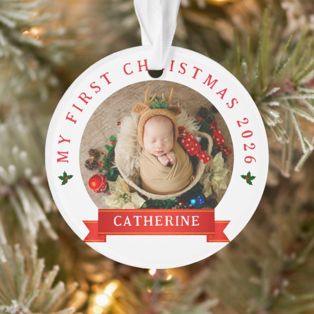 Adorno Nombre personalizado simple del bebé para Navidad (Árbol)