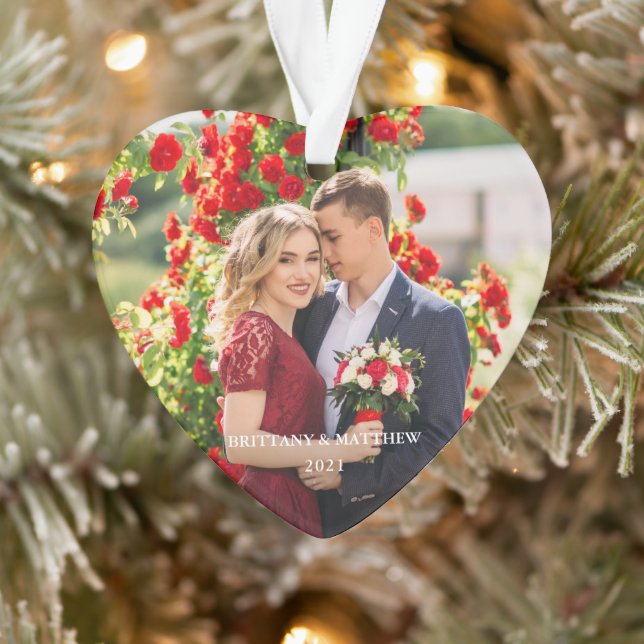 Adorno Nombres de fotos de pareja y Corazón de Año (Árbol)