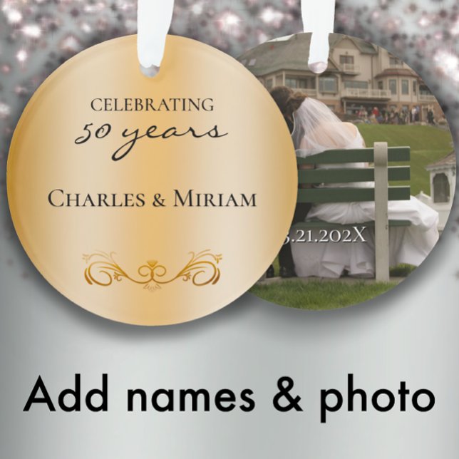 Adorno Nombres de parejas foto regalo del 50 aniversario  (Add couple’s names and photo for a beautiful Christmas ornament wedding anniversary keepsake gift.
)