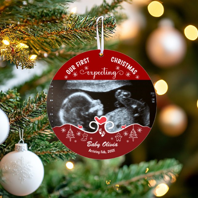 Adorno Nuestra primera foto de un bebé con un sonograma p (Ultrasound baby expecting Christmas ornament)