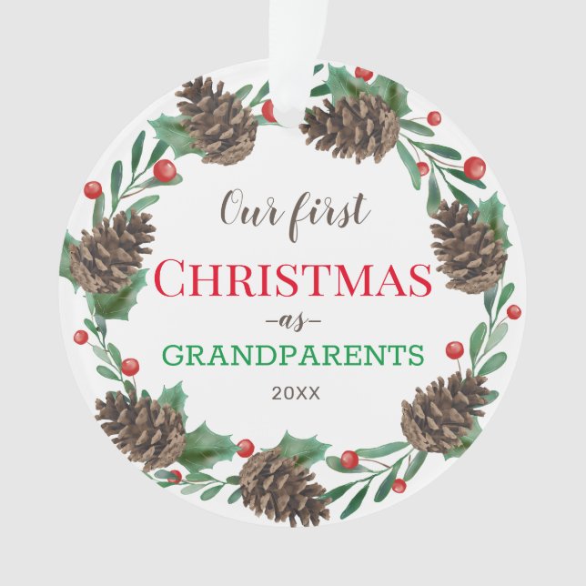 Adorno Nuestra primera Navidad| Abuelos| Wreath Pine (Anverso)