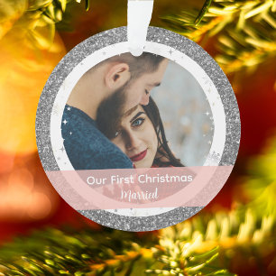 Adorno Nuestra primera Navidad casada con dos fotos