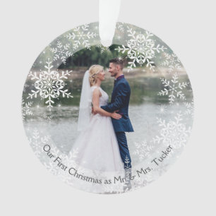 Adorno Nuestra Primera Navidad Casados Sr. y Sra. Copos d