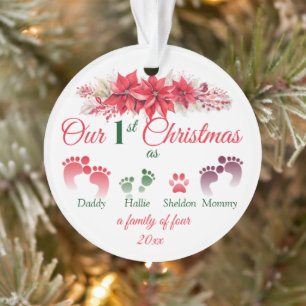 Adorno Nuestra Primera Navidad Como Familia De 4 Poinsett