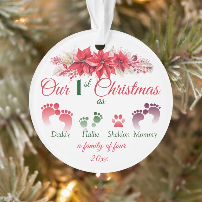 Adorno Nuestra Primera Navidad Como Familia De 4 Poinsett (Árbol)