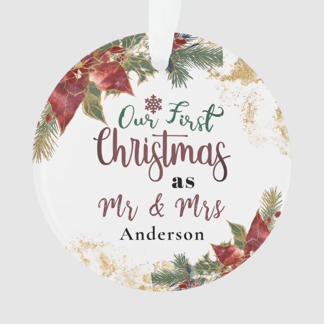 Adorno Nuestra primera Navidad como Sr. y Sra. Personaliz (Anverso)