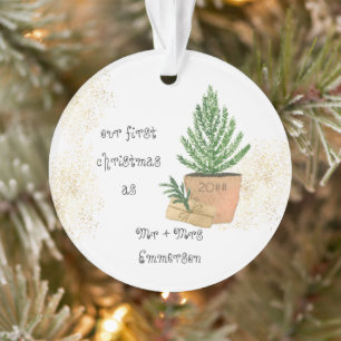 Adorno Nuestra primera Navidad como Sr. y Sra. Potted Fir