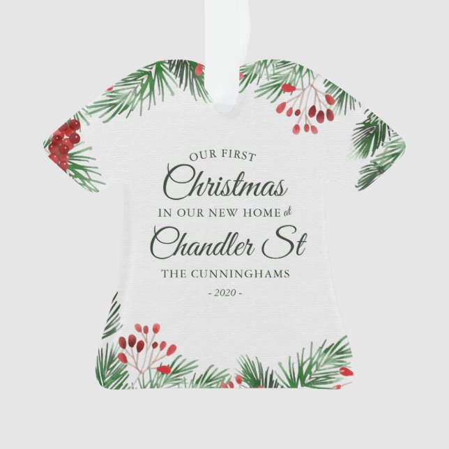 Adorno Nuestra primera Navidad en nuestra nueva acuarela (Anverso)