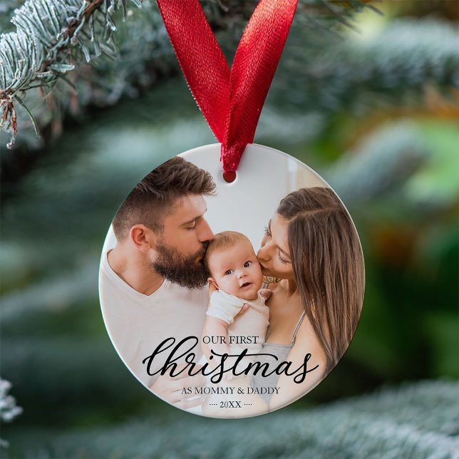 Adorno Nuestra primera Navidad: foto de bebé de mamá y pa (Subido por el creador)