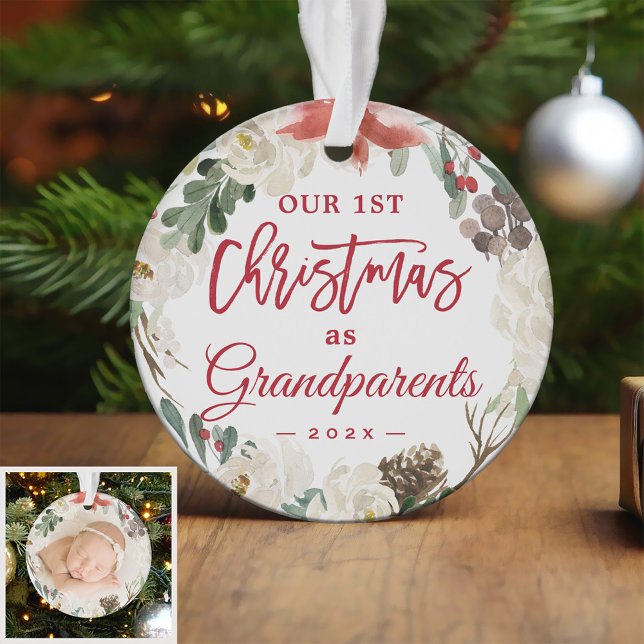 Adorno Nuestra primera Navidad: foto floral de los abuelo (Sample 1)