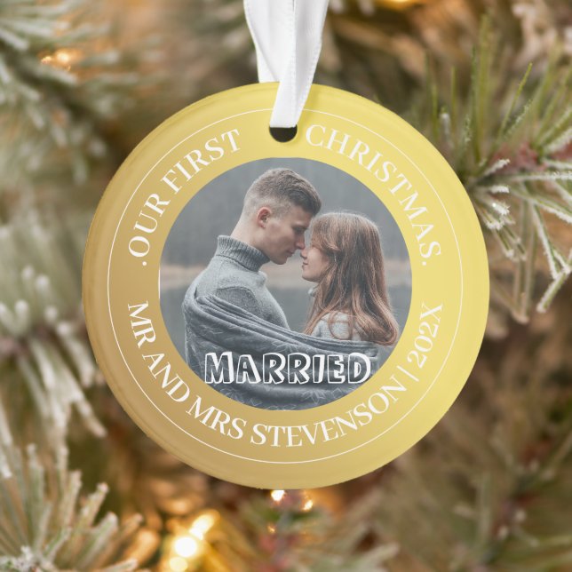 Adorno Nuestra primera Navidad Mr. y Mrs Gold Modern Phot (Árbol)