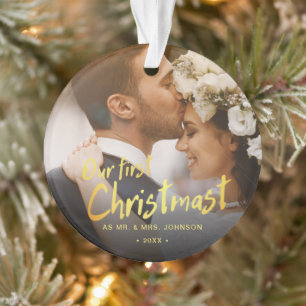 Adorno Nuestra Primera Navidad Sr y Sra Foto Boda