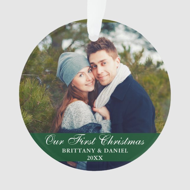 Adorno Nuestra primera pareja de navidad foto verde (Anverso)