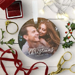 Adorno Nuestro primer guión blanco elegante de Navidad<br><div class="desc">Nuestro primer ornamento de acrílico con estilo de escritura blanca de Navidad</div>