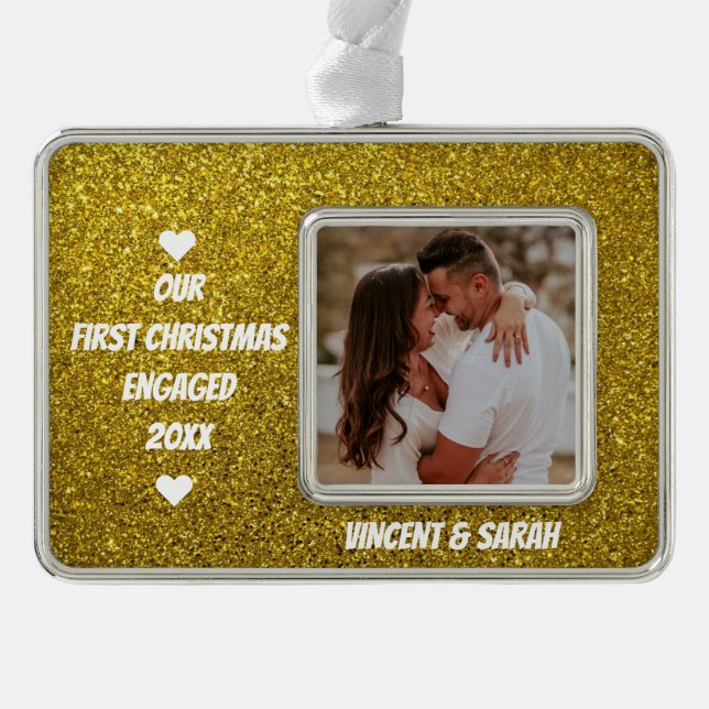 Adorno Nuestro primer Personalizado de Navidad, foto y Pu (Anverso)