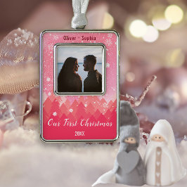 Adorno Nuestro primer tema de invierno rosa y nevado de N