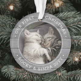 Adorno Nuestros primeros Navidades 2 Mascotas Foto Gray F