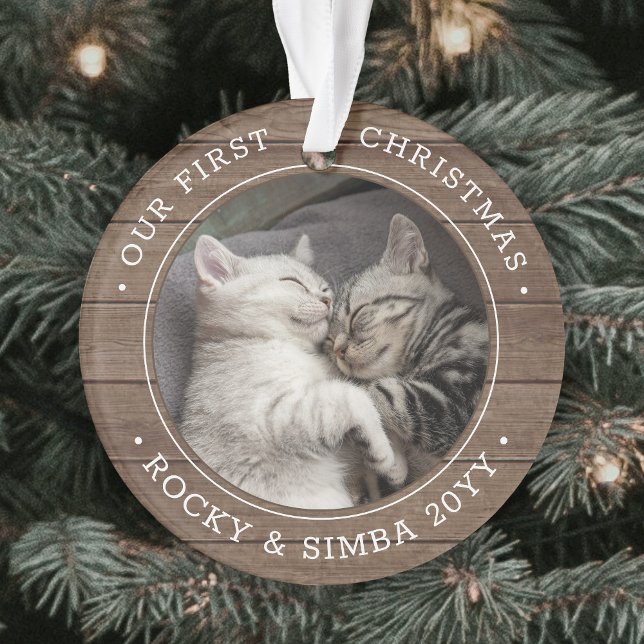 Adorno Nuestros primeros Navidades 2 Mascotas Foto Rustic (Subido por el creador)