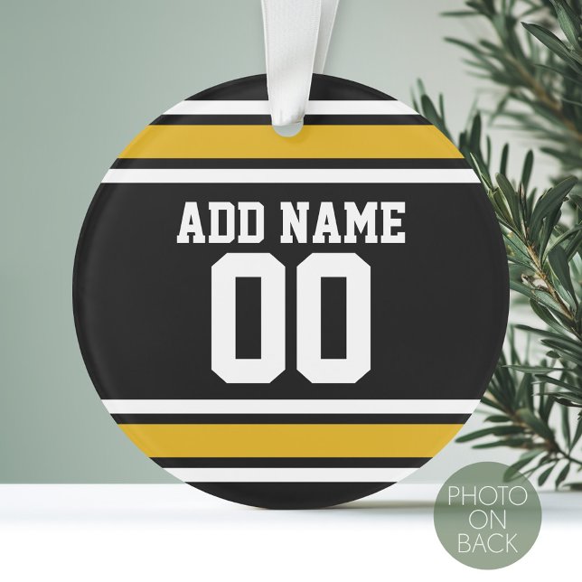 Adorno Número de nombre personalizado de Jersey de Black  (Personalized Photo Ornament with a Sports Jersey Design)