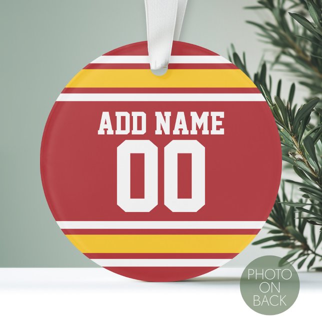 Adorno Número de nombre personalizado de Jersey de Sports (Personalized Photo Ornament - Sports Jersey Theme)